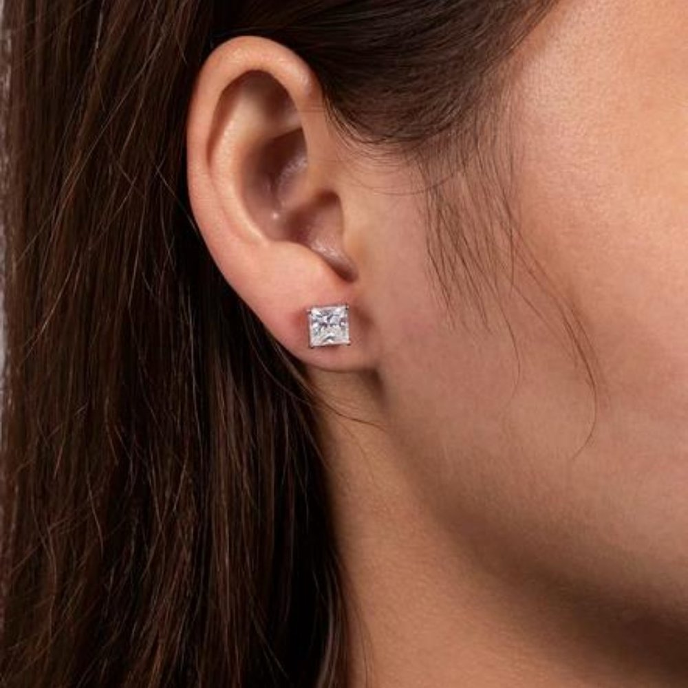 Certified 4ct. t.w. Diamond Moissanite Princess Cut Stud Earrings NEW - Picture 3 of 13